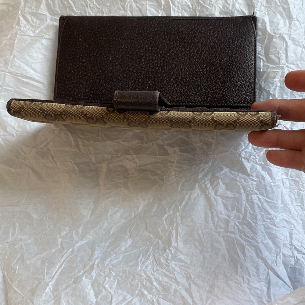 Gucci wallet with canvas/leather monogram tan and brown wallet sold as is - Picture 12 of 16